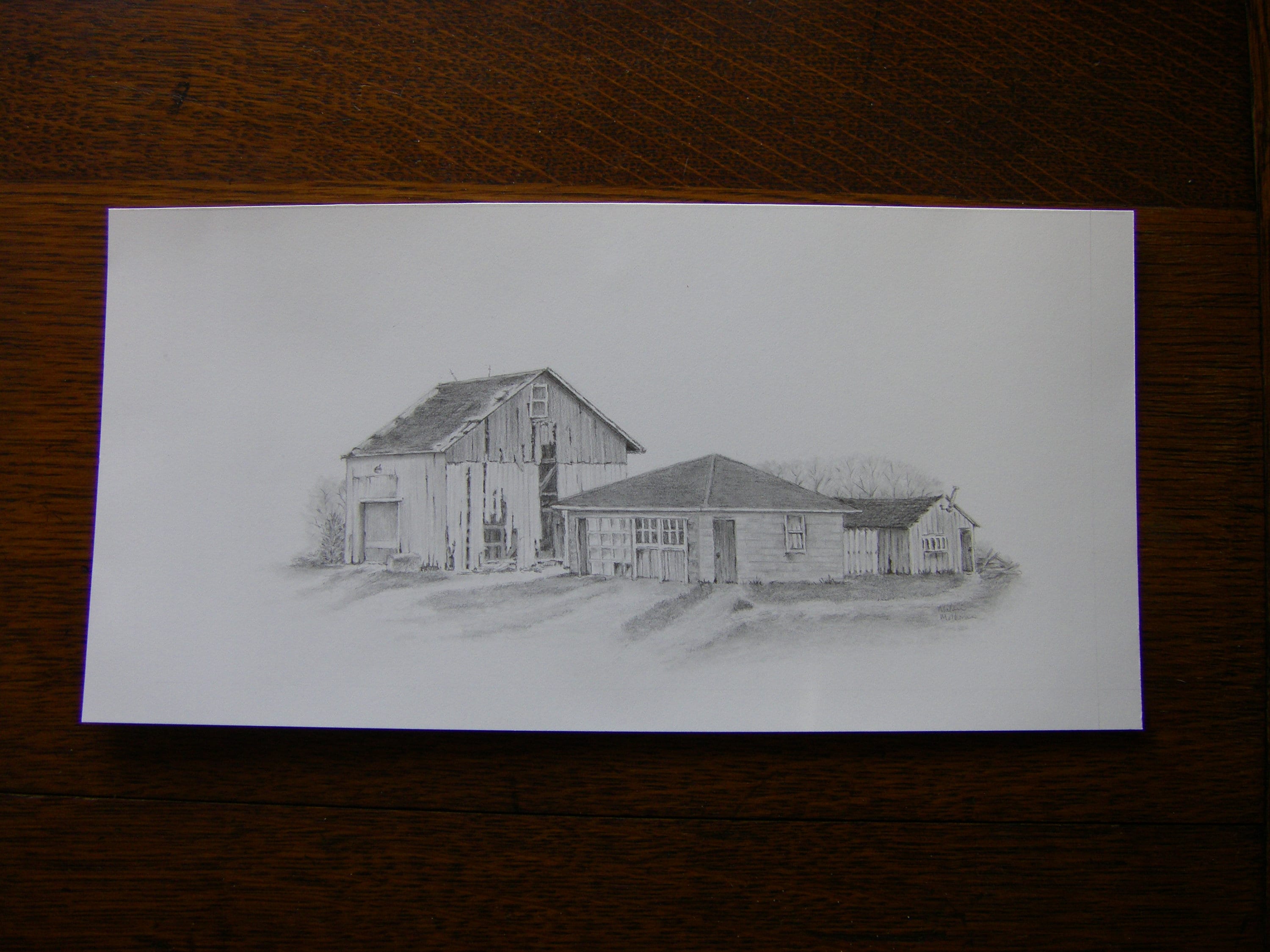 Barn Art Old Garage Original Landscape Scene Graphite Pencil