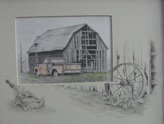 Barn Art Pencil Drawing Gone But Not Forgotten Old Truck Etsy