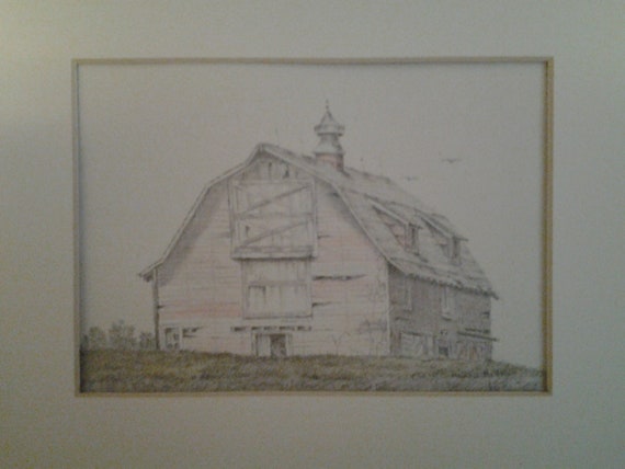 Barn Art Pencil Drawing Original Barn Watercolor Painting Barn Etsy
