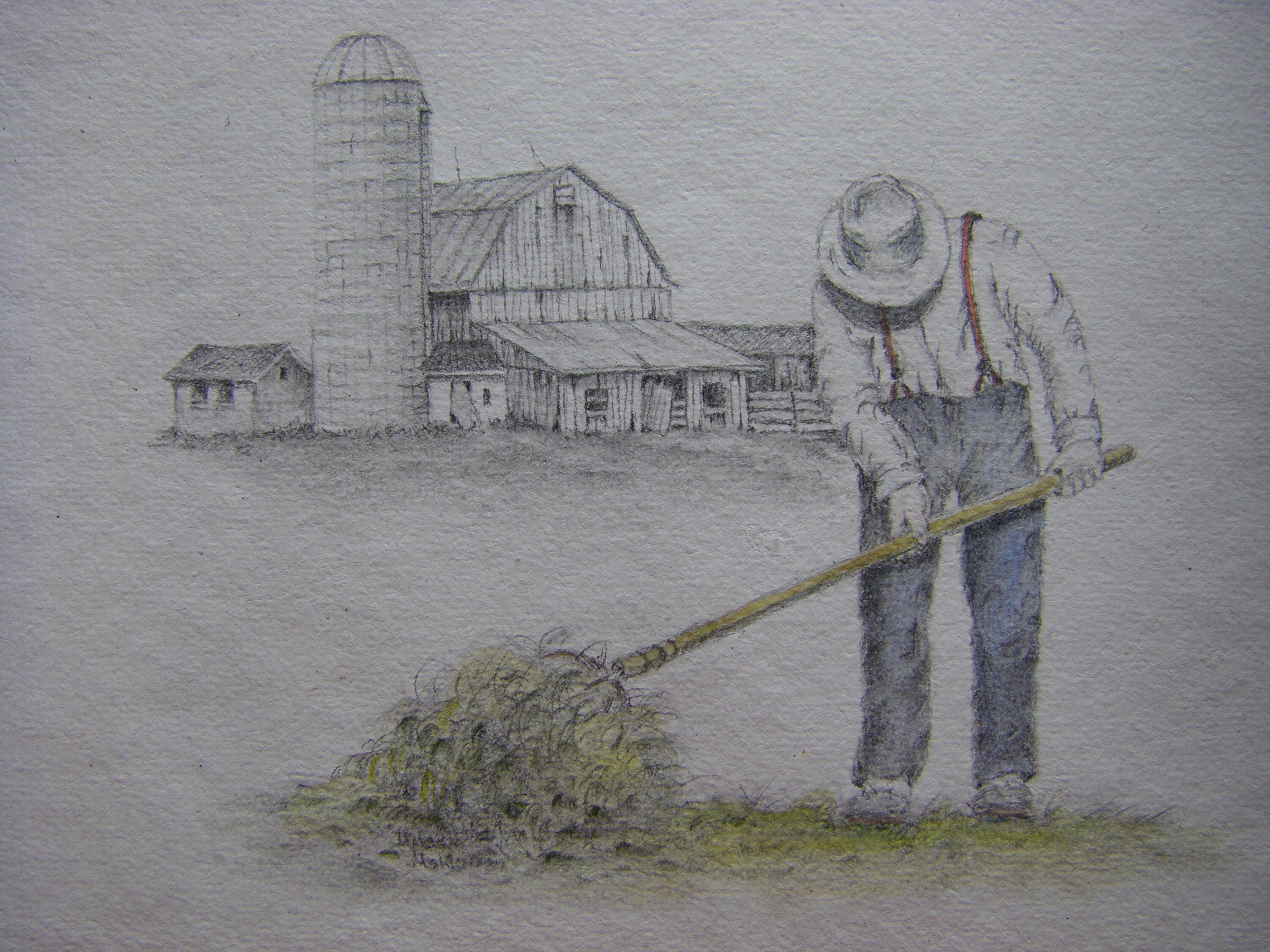 Barn art Country farm graphite pencil landscape old farmer Etsy