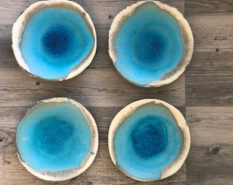 Turquoise Ceramic salad plates in an aqua glaze - set of 4 - 8"