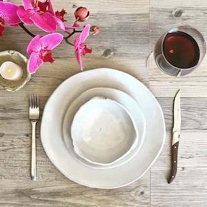 White ceramic dinnerware set - set of 3 - handmade dinner plate - salad plate - soup bowl ceramic dinner plate