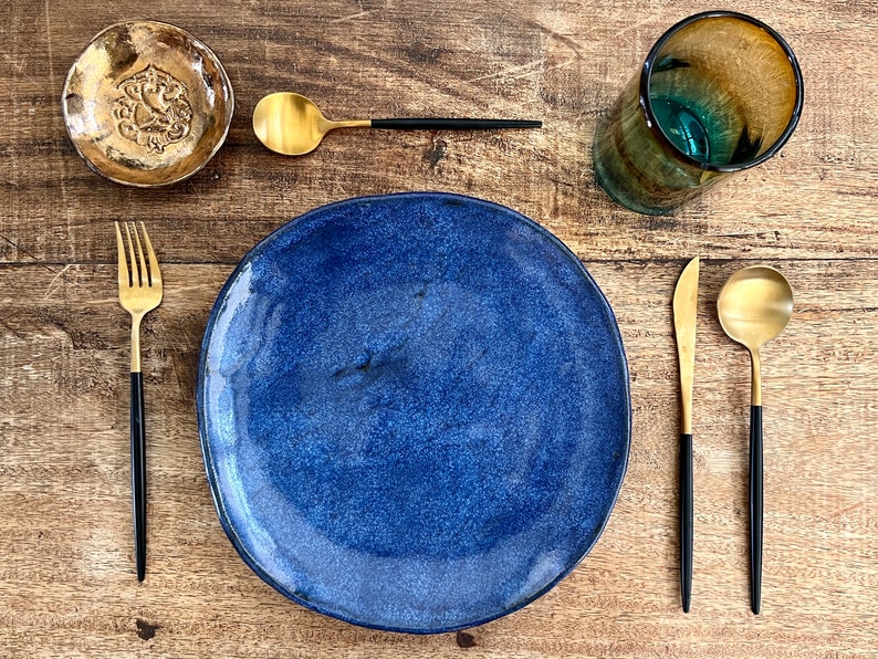 Blue ceramic dinner plates Set of 4 handmade ceramic dinnerware tableware wedding gift image 8