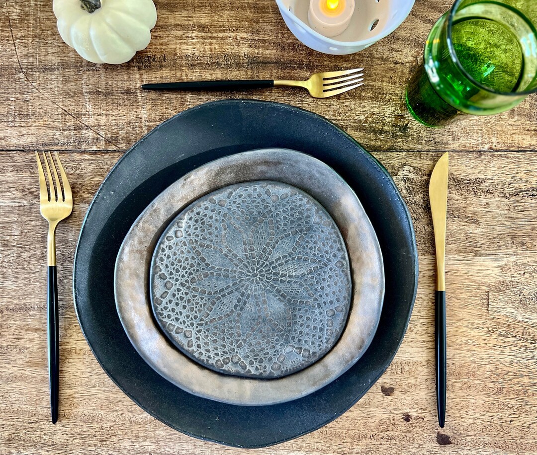 London Dinnerware Set Dinner Plates Contemporary Ceramic Plates Gray