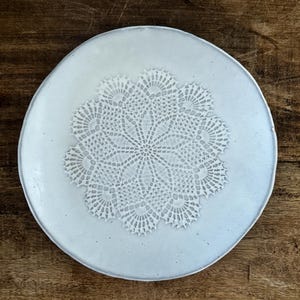 Handmade Ceramic Dinner Plates - Lace Texture Pottery Set of 4