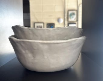 White Ceramic Nesting Bowls: Handmade Stoneware Serving Set
