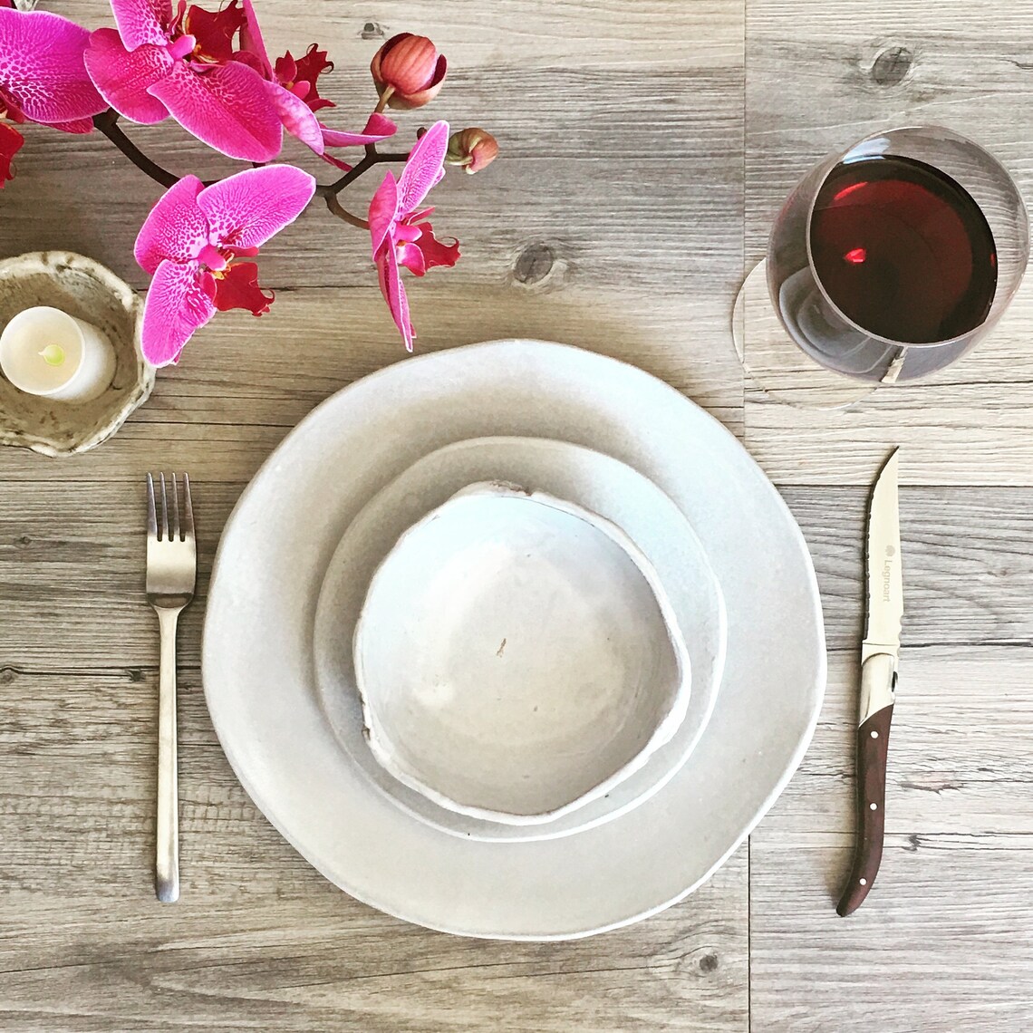 White Ceramic Dinnerware Set Set of 3 Handmade Dinner Etsy