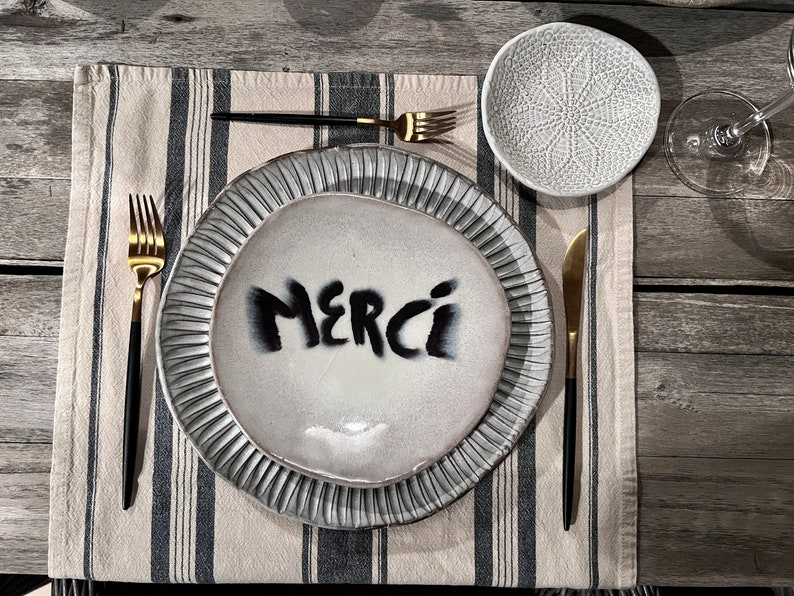 Salad plates gratitude Merci Gracias set of 4 image 1