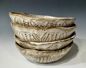 Handmade Ceramic Soup Bowls, Rustic Off-White Dinnerware, Set of 4