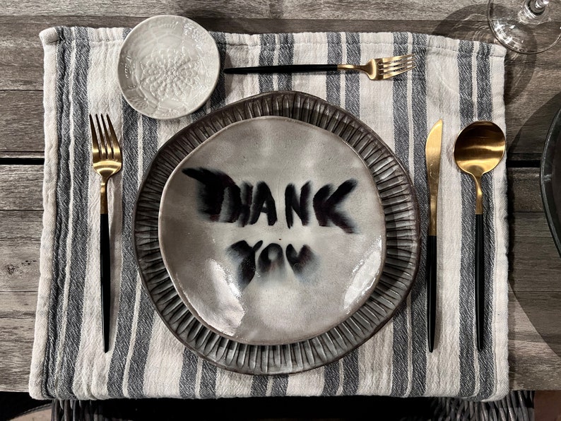 Salad plates gratitude Merci Gracias set of 4 image 2