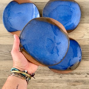 Terracotta & Blue Ceramic salad plates - set of 4