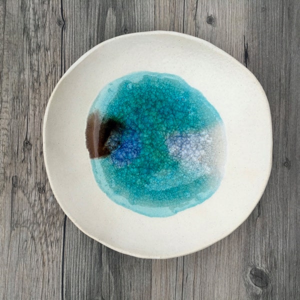 Ceramic white Plate - Planet Earth Organic Shapped Modern Unique home decor ceramic plate by Christiane Barbato