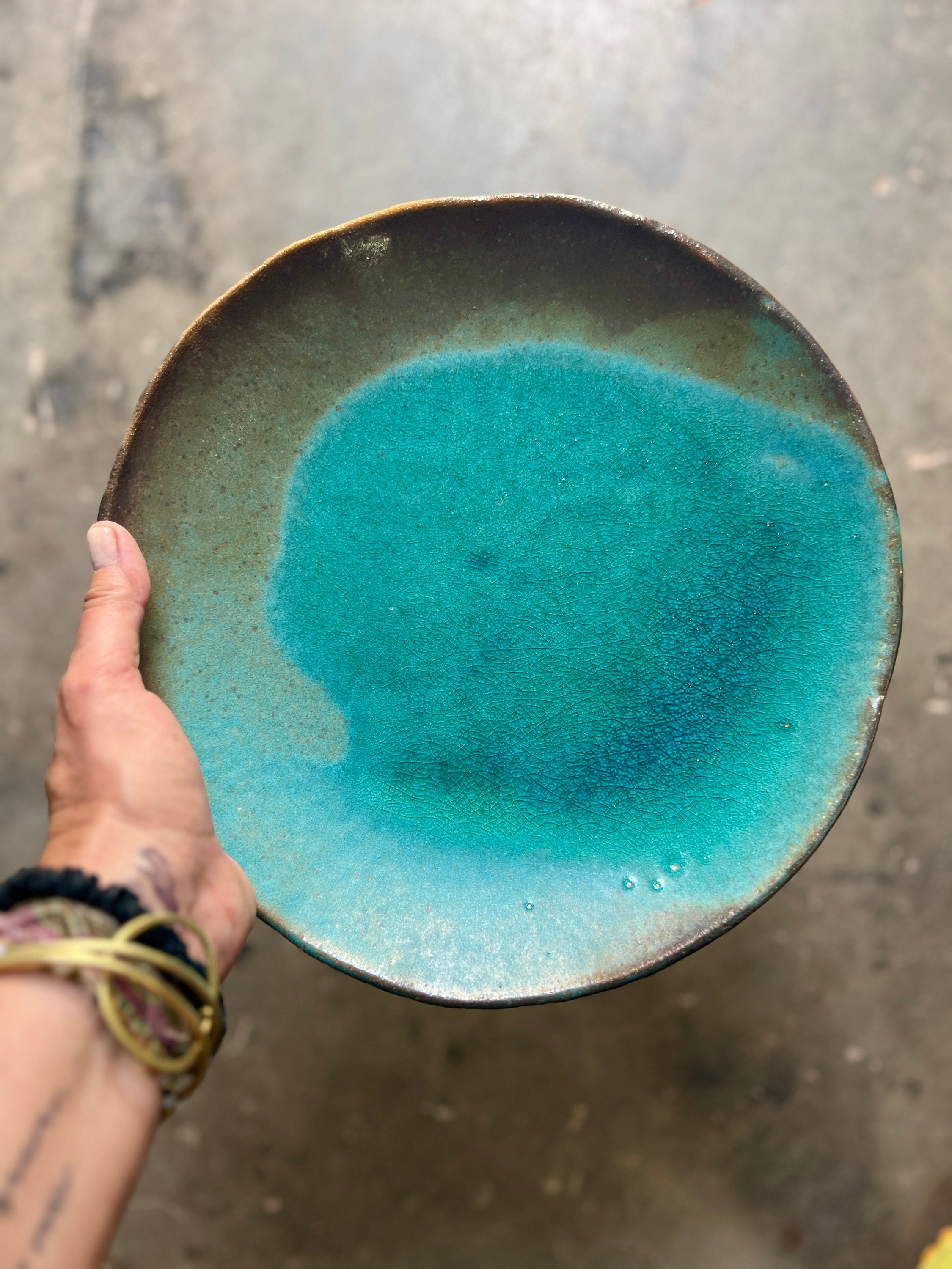 Handmade Turquoise Dinner Plate: Glazed Ceramic Tableware