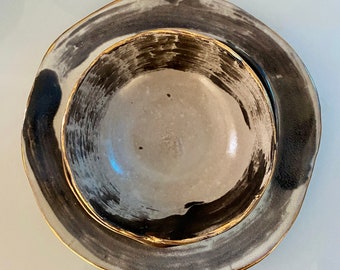 Black and White Ceramic Dinnerware set, 22karat Zen, Handmade ceramics, Rustic Dinnerware, Ceramic plates, Handmade ceramic pottery