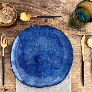 Blue ceramic dinner plates Set of 4 handmade ceramic dinnerware tableware wedding gift image 1