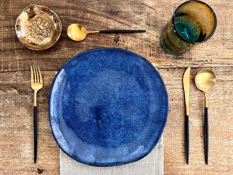 Blue ceramic dinner plates Set of 4 handmade ceramic dinnerware tableware wedding gift image 1