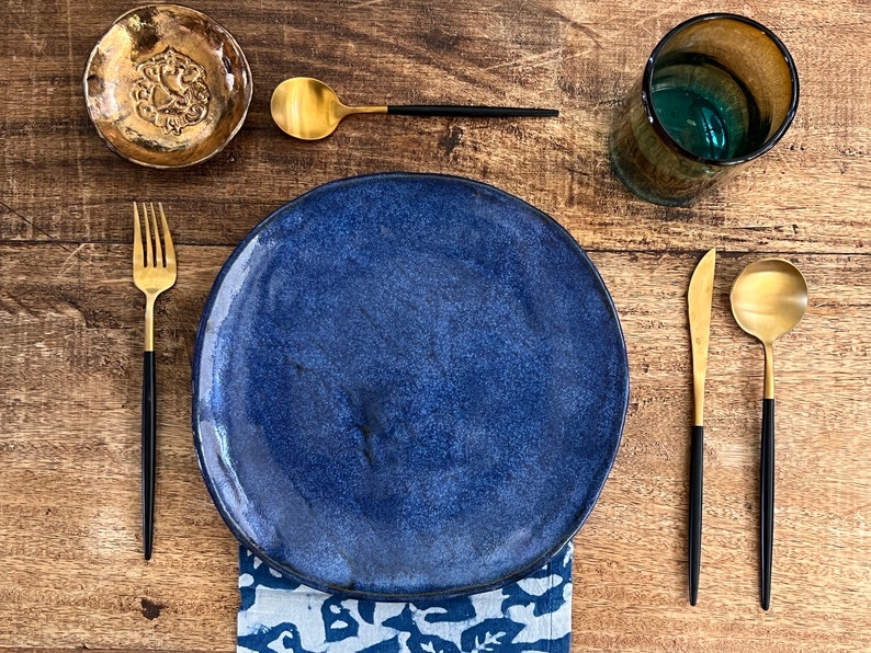 Blue ceramic dinner plates Set of 4 handmade ceramic dinnerware tableware wedding gift image 7