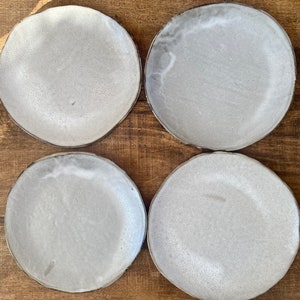 Handmade Gray Ceramic Dinner Plates - Lace Texture, Set of 4