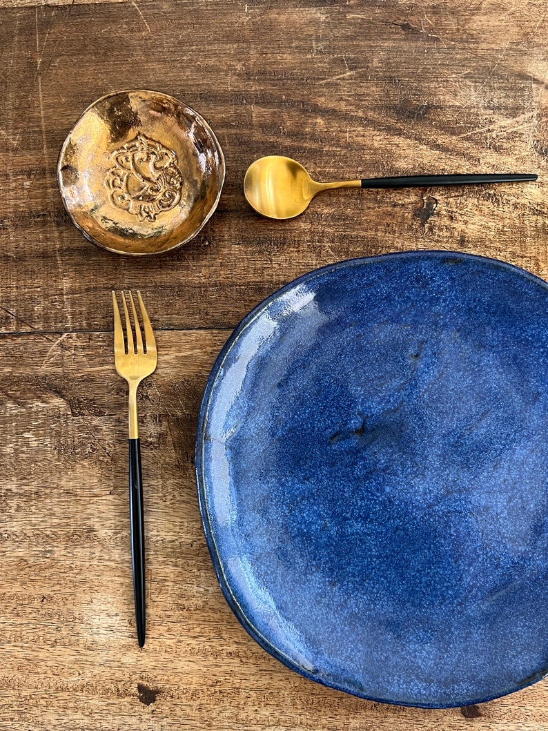 Blue ceramic dinner plates Set of 4 handmade ceramic dinnerware tableware wedding gift image 3