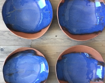 PASTA Bowls in Terracotta and Blue - Ceramic  plates handmade risotto plate  Wedding gifts Tableware dinnerware