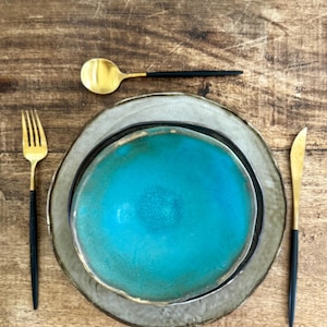 Turquoise Dinnerware set  - Sedona - contemporary ceramic plates - set for one person - 3 pieces