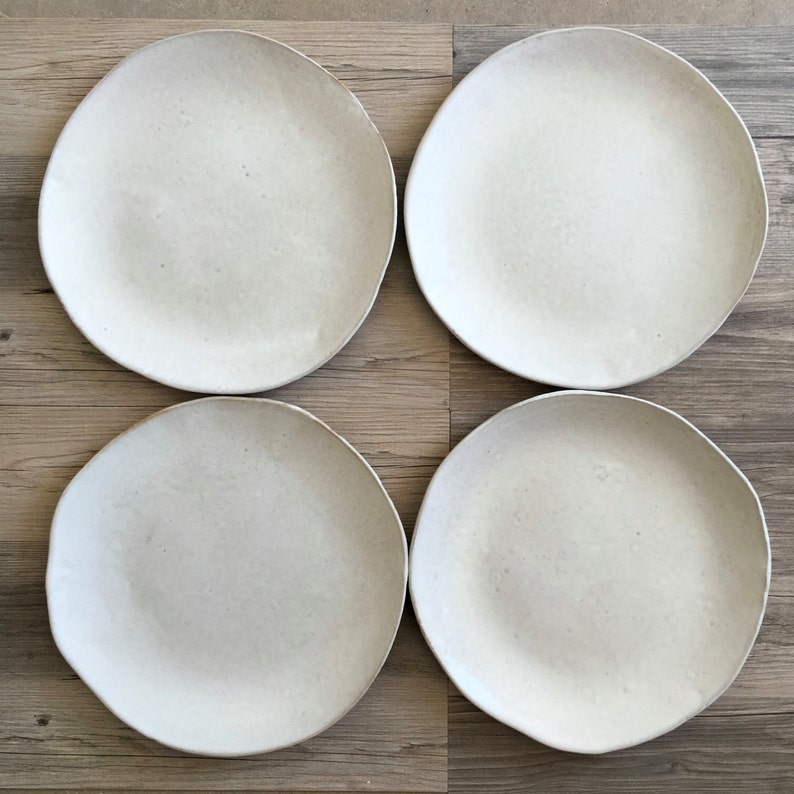 White ceramic dinner plates OFF white Set of 4 white on red handmade ceramic dinnerware tableware wedding gift image 2