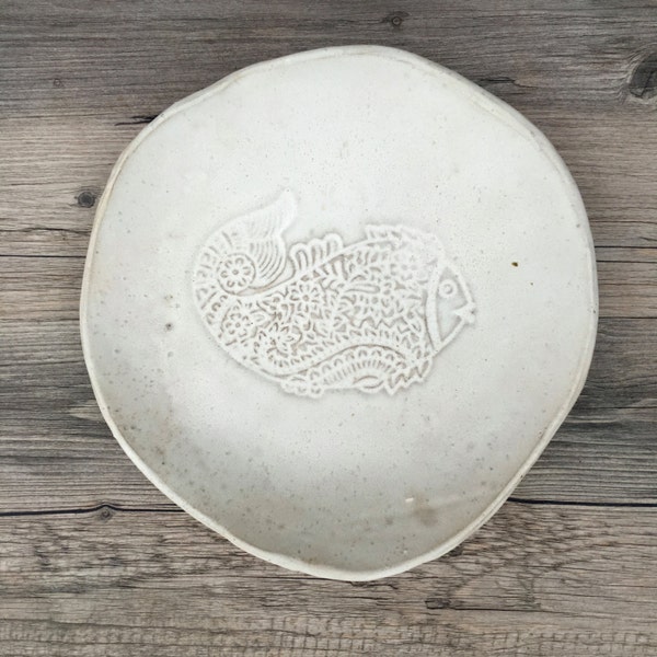 Ceramic fish plate  - Coastal - coral design- home decor Modern and Unique home decor jewelry soap dish