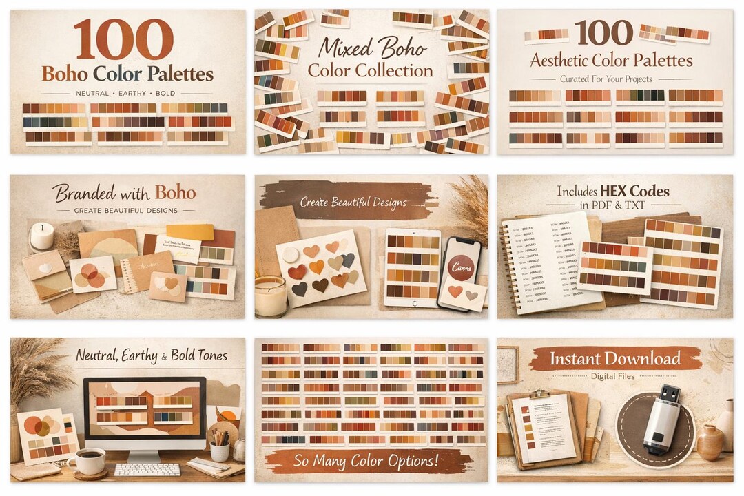 Boho Code 100 Boho Color Palettes | Neutral Earth Tones, HEX Codes (digital ...