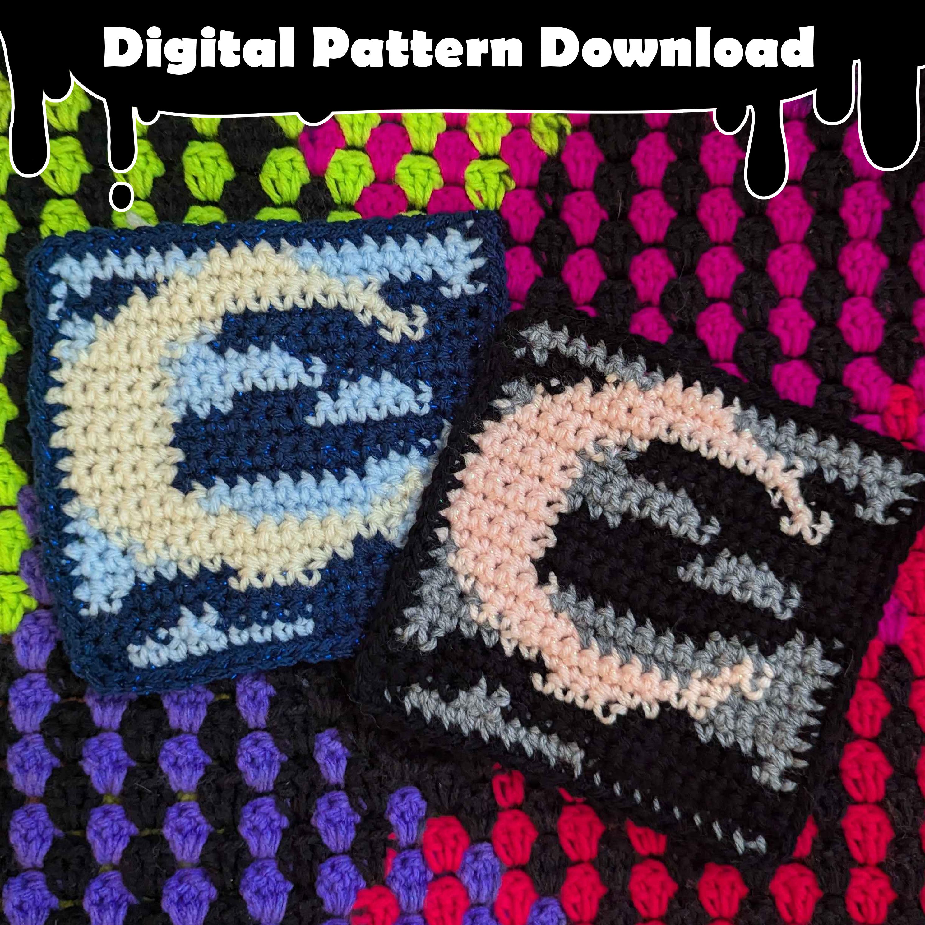 30 Pixel Crochet Patterns for Bold Colorwork, Blankets, Bags, and Amigurumi 28 Dark Half Moon Crochet Color Work Grid Pattern.