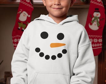 Snowman Face Kids Hoodie: Festive Christmas Pullover