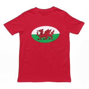 Wales Rugby Ball Flag Adults T-Shirt - Welsh Men&#39;s Unisex Rugby Top, Welsh Rugby Gifts, Cotton Tee