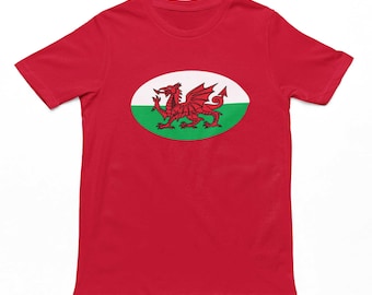 Wales Rugby Ball Flag Adults T-Shirt - Welsh Men's Unisex Rugby Top, Welsh Rugby Gifts, Cotton Tee