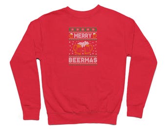 Merry Beermas Adults Christmas Sweater - Funny Festive Xmas Jumper Gift