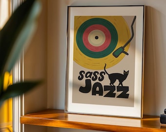 Sass Jazz, Vintage Record Illustration Poster / Vinyl-Inspired Jazz Artwork