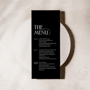Modern Wedding Menu Template | Elegant Black & White Menu Card | Editable 4x9 Canva Template | Minimalist Dinner Menu [MINIMAL COLLECTION]