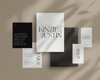 Modern Wedding Invitation Suite: Editable Canva Template (Digital Download)