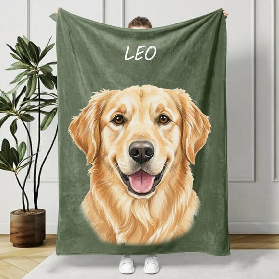 Custom Pet Photo Blanket, Personalized Dog Portrait Blanket, Pet Memorial Gift, Cat Picture Blanket