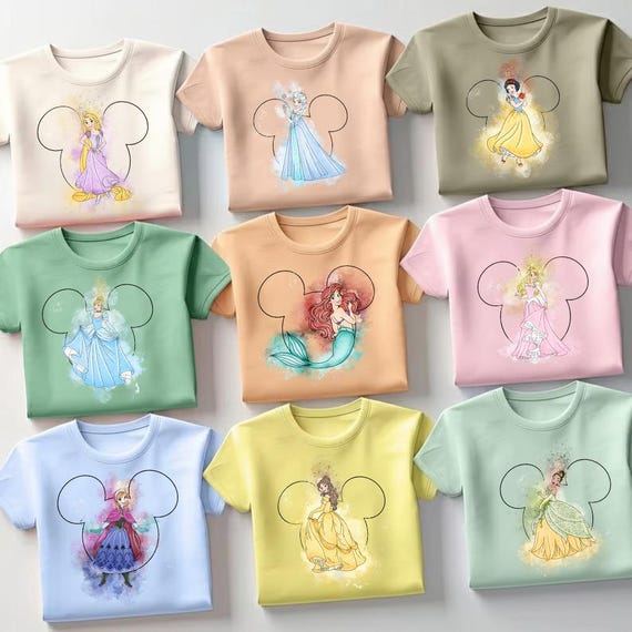 Disney Princess Shirt, Watercolor Princess Shirt, Disney Trip Shirt,Disney Princess Mickey Head Shirt, Disneyworld Princess Girls Trip Shirt