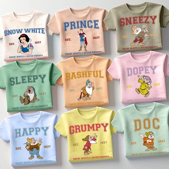 Seven Dwarfs Shirt, Snow White Group Tee, 7 Dwarfs Matching Outfit, Disney Family Vacation Shirt, Fairy Tale Character T-Shirt,Cute Gift Tee