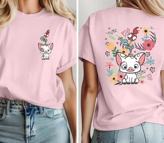 Retro 70s Pua And Hei Hei Floral 2 Side Shirt, Disney Moana Shirt, Disneyland Trip Shirt, Disney Friends Shirt, Disney Family Moana Shirt