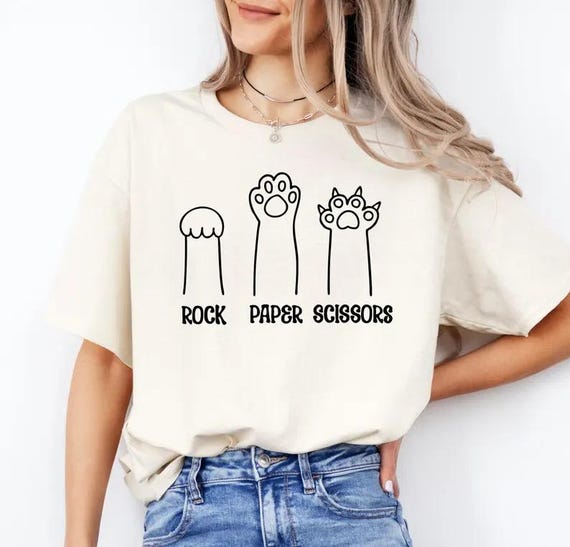 Funny Cat Paw Shirt And Sweatshirt: Rock Paper Scissors Unisex Crewneck