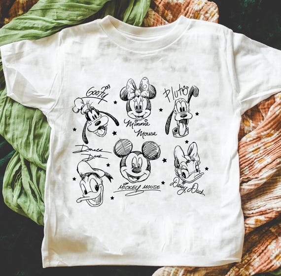 Mickey and Friends Signatures Shirt, Mickey & Co Baby Tee Shirt, Mickey Sketch Shirt, Disney Sketch Tee, Disney Family Shirts