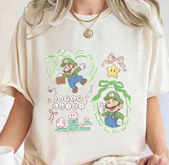 Luigi Coquette Bow Shirt,Super Mario Shirt,Super Mario Character Shirt,Super Mario Birthday Party Shirt,Mario & Friend Party Shirt