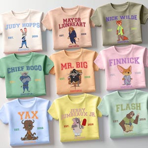 Disney Zootropolis Est-tröja, födelsedagspresent till Zootropolis-fan, Disneyland-tröjor Disney World-tröja | Nick Wilde, Judy Hopps, Gazelle, Flash