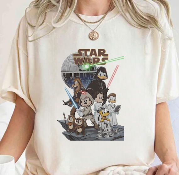 Retro Disney Star Wars Shirt, Retro Mickey and Friends Jedi Tee, Family Vacation Outfit, Sci-Fi Cartoon Graphic Tee, Gift for Disney Fans
