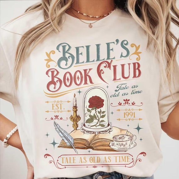 Disney Belle Book Club Shirt, Disney Bella Bookish Tee, Vintage Style Reading Shirt For Women, Tale As Old As Time, Book Lover Gift