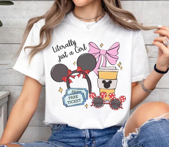 Disney Coquette Bow Literally Just A Girl Shirt, Disneyland Girl's Trip Shirt, Disneyland Mickey Minnie Ears Park Trip Shirt, Magic Kingdom