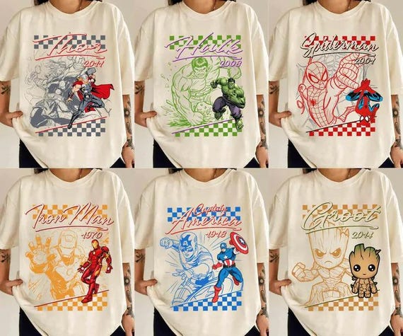 Retro Avengers Disney Marvel Shirt, Spiderman Iron Man Signature Birthday Boy, Birthday Girl, Marvel Family Group Matching Tee