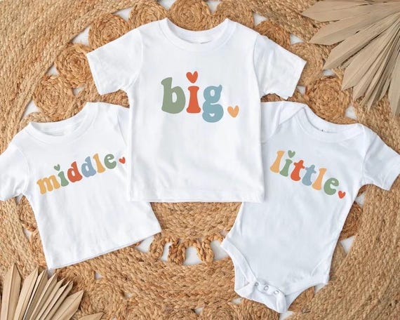 Big Middle Little Shirts, Baby Announcement T-Shirt, Cousin Squad Shirt, Sibling To Be Matched, Baby Brother Sister, Third Sibling Reveal.