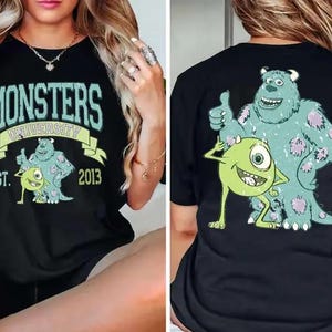 Camiseta vintage de dos caras de Monsters University, camiseta de Monster Inc, camiseta de Mike Wazowski, camiseta de Mike y Sully, camisetas de la familia Disney